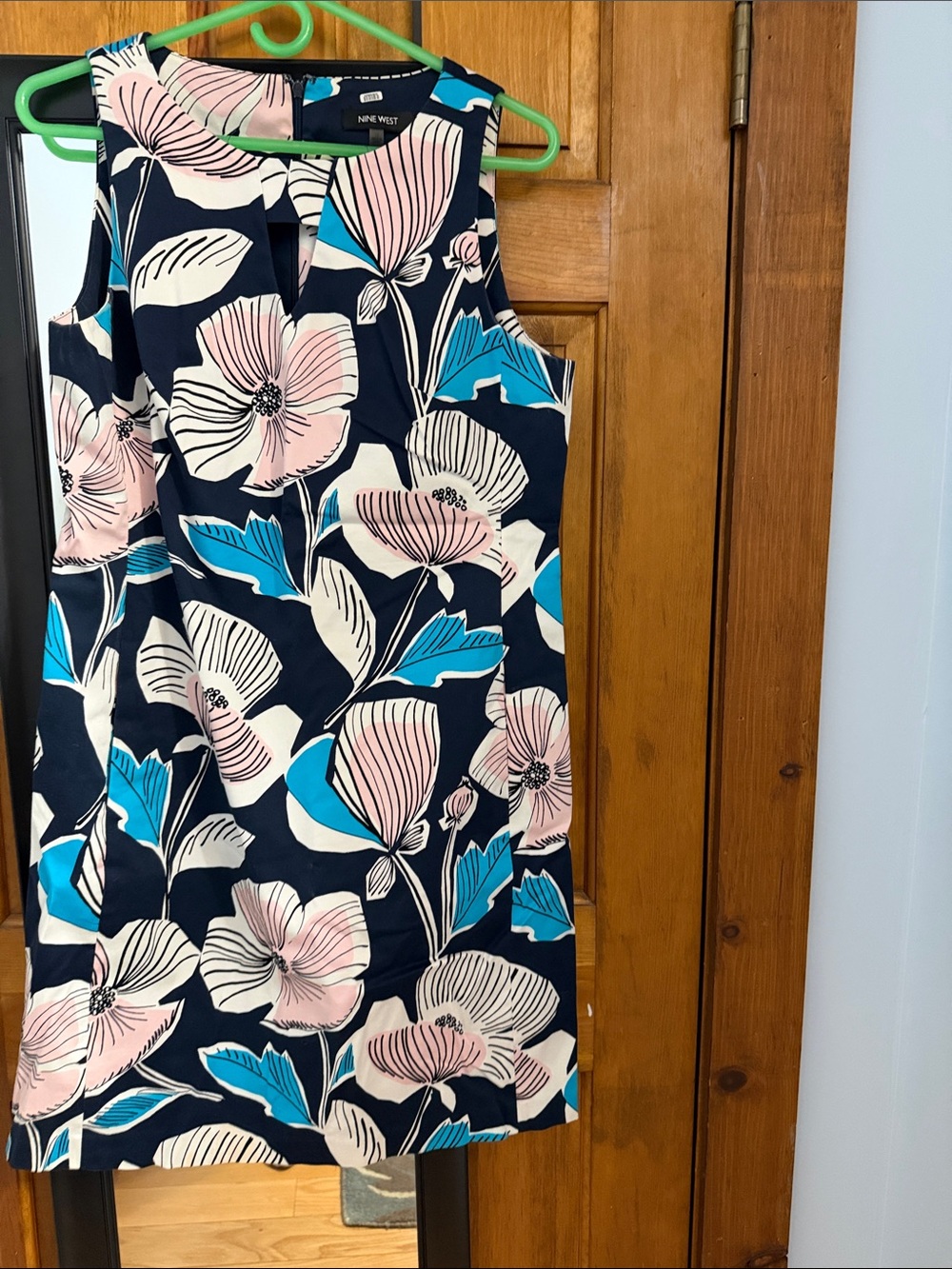 Nine West Navy Floral Shift Dress with Pink and Teal Accents